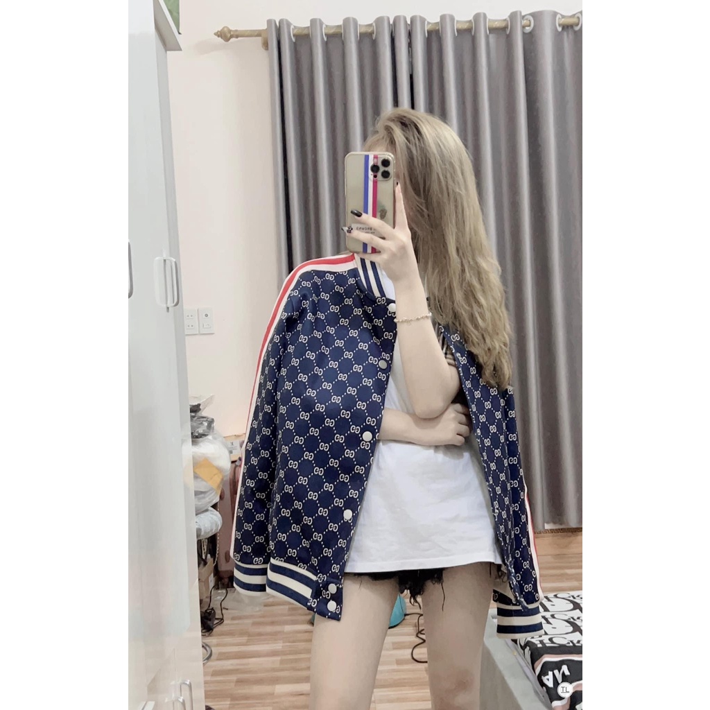 Áo Khoác Bomber Nam Nữ Dập Vân GG  Siêu hot
