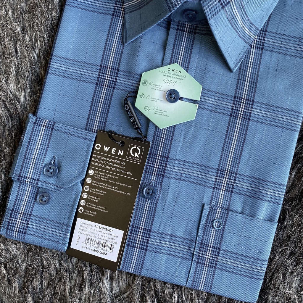 OWEN - Áo Sơ mi dài tay Owen Regular fit chất sợi bạc hà kẻ ca rô xanh