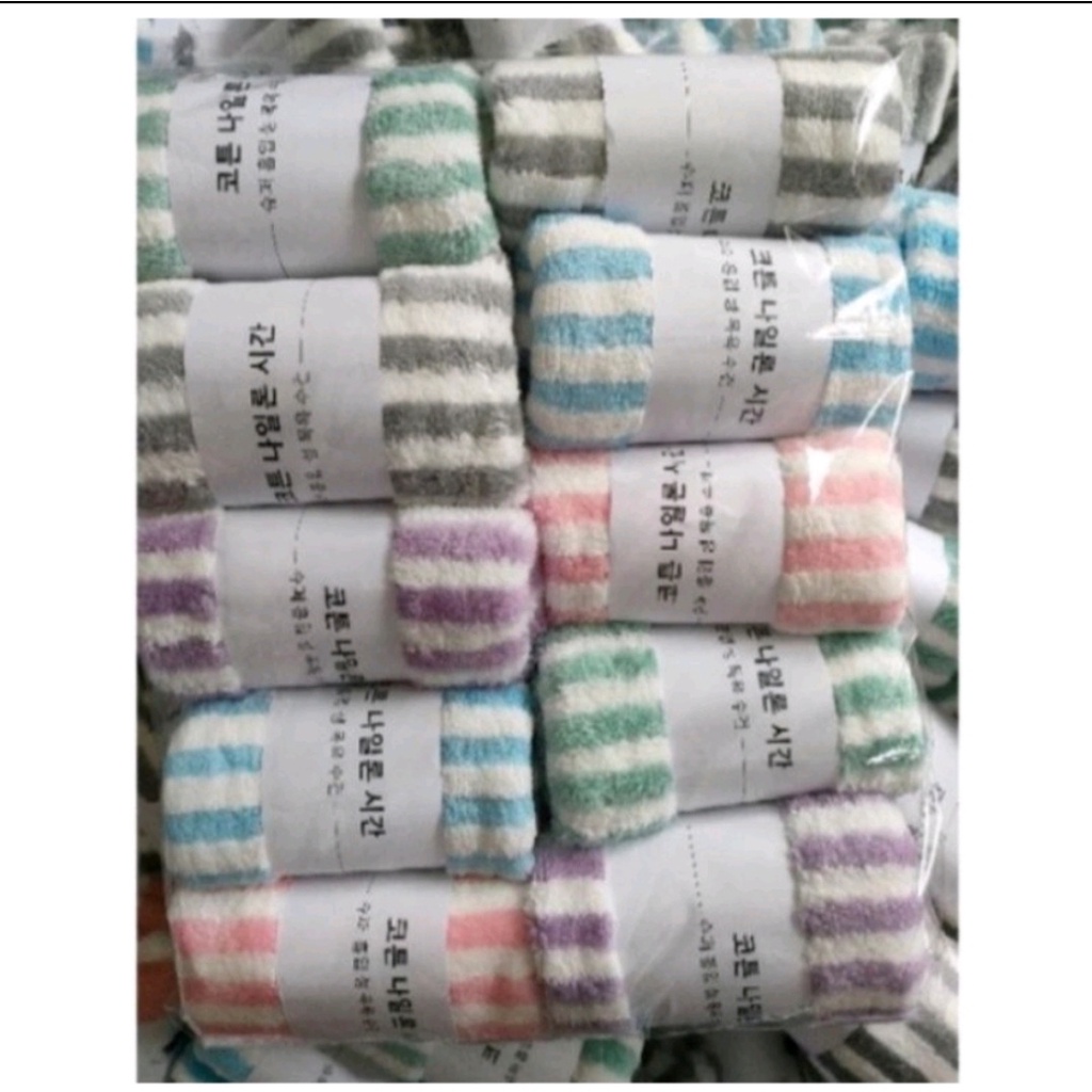 Khăn mặt cotton lông cừu Hàn Quốc mềm mịn siêu thấm nước kẻ sọc , Khăn lau tay đa năng 50x35 cm