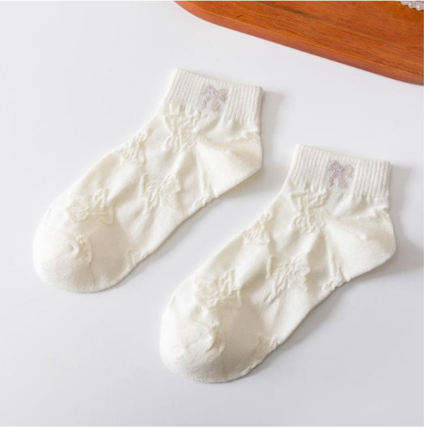 Tất nữ cổ ngắn trắng cute hình Gấu_Vải cotton co giãn phong cách style Vintage hàn quốc