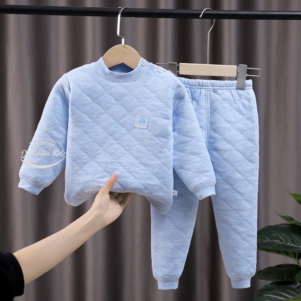 Bộ nỉ trần bông cho bé, bộ trần bông cao cấp cài vai cho bé trai bé gái mặc thu đông.