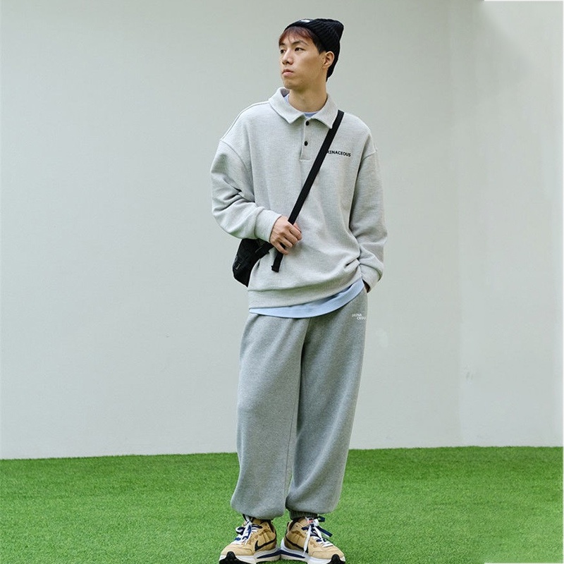 COD OOTD Áo thun polo Hatton Gutto dài tay dáng rộng phong cách Hàn Quốc đơn giản cho nam