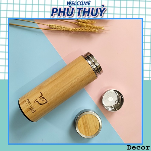 Bình Nước , Bình Giữ Nhiệt bằng tre Inox 304 Cao Cấp 450ml