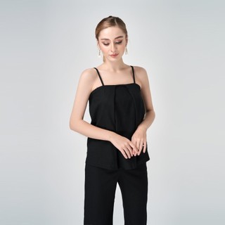 Sét bộ đũi nữ áo 2 dây quần suông lưng thun CHICOSTA màu đen