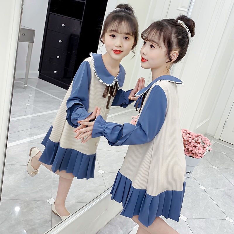 Đầm Công Chúa Tay Dài Phong Cách Xuân Thu Mới Cho Bé Gái Tiểu Học 3-14 Tuổi