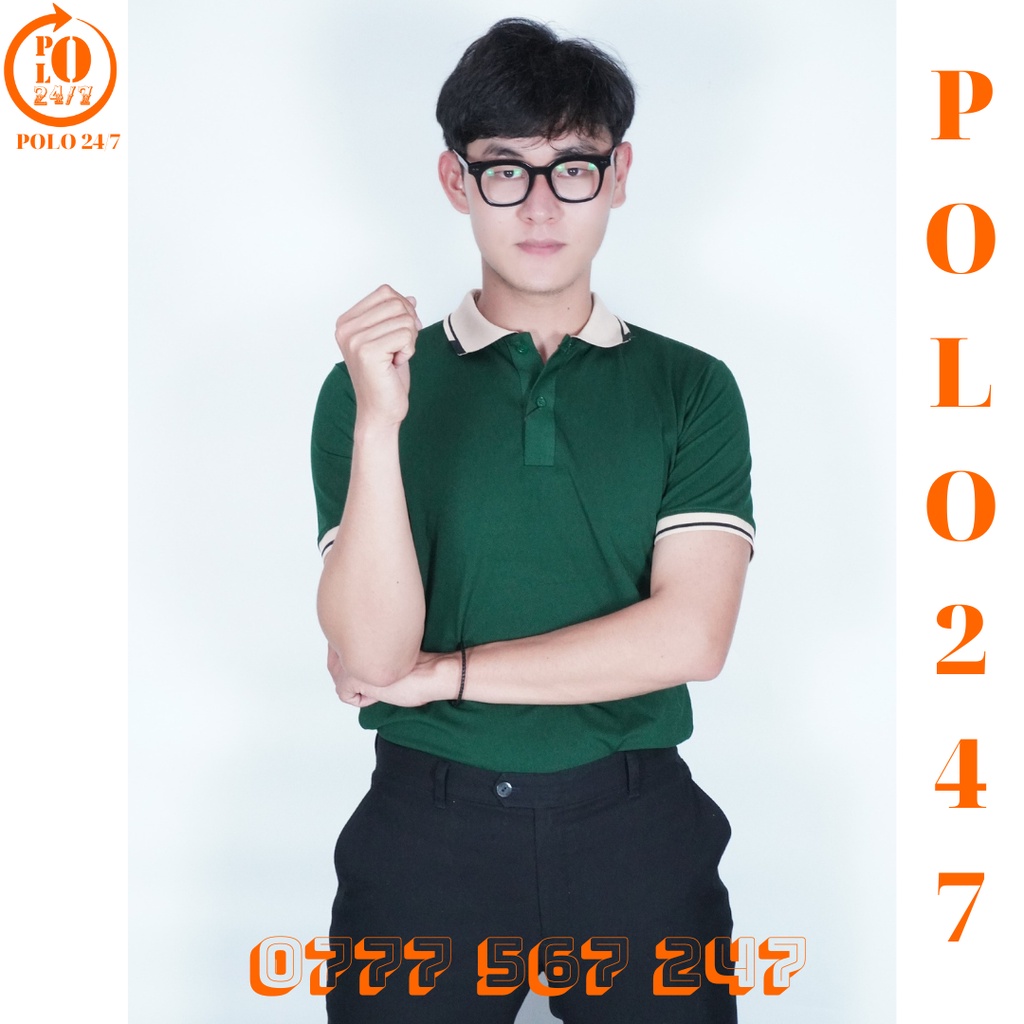 Polo xanh rêu đơn giản tinh tế,cho cặp đôi, chất vải cá sấu cotton co giản 4 chiều, thoáng mát.