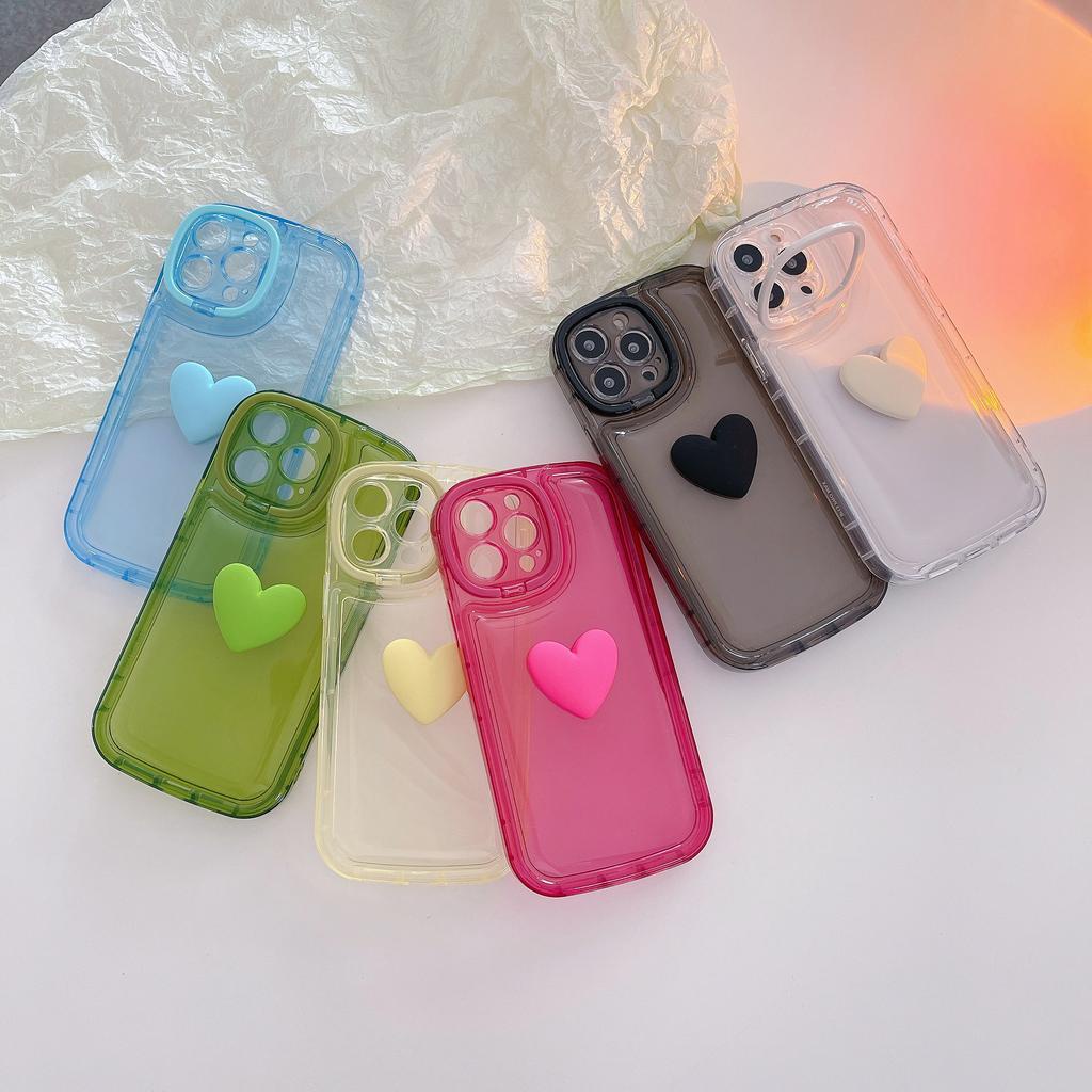 Ốp Điện Thoại Túi Khí Ẩn Hình Trái Tim 3D Có Giá Đỡ Cho IPhone 14promax 14 13promax 13 12 11