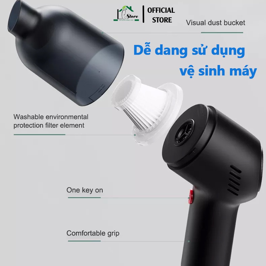 Máy hút bụi mini cầm tay không dây đa năng LT101, lực hút mạnh 10000PA công suất 120w bảo hành 6 tháng