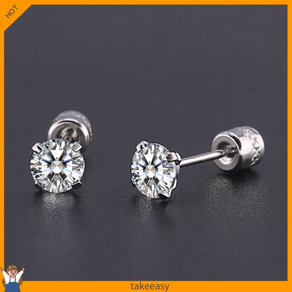 Bông Tai Thép Titan Đính Đá Zircon Tròn Thời Trang Cho Nam Và Nữ