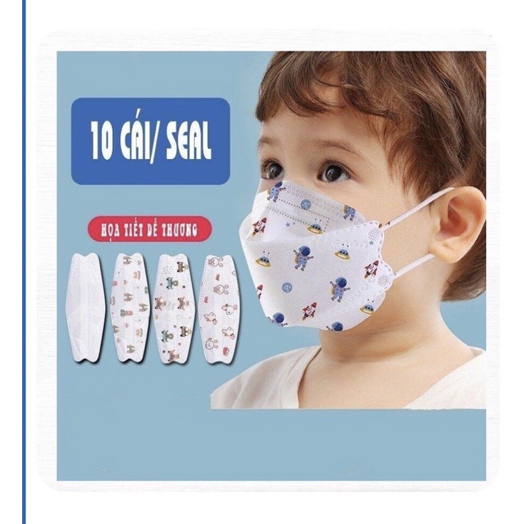 COMBO 10 - 50 Chiếc Khẩu Trang 4D KF94 Chính Hãng Hoạ Tiết Cho Bé từ(1-10 tuổi) Kháng Khuẩn, Chống Bụi Mịn