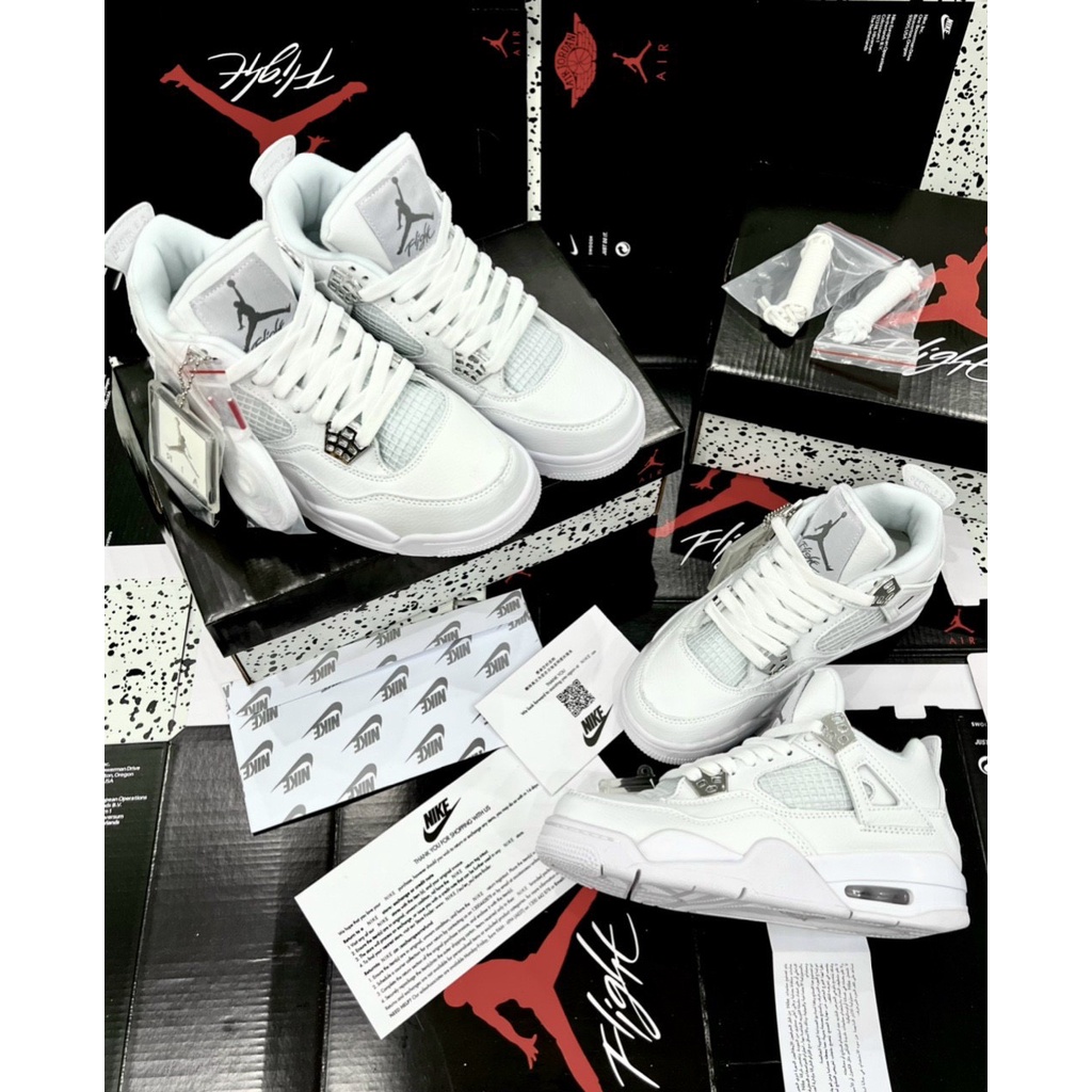Giày thể thao Snealer Jordan 4 Thể Thao Nam Nữ, Giày Sneaker JD4 full trắng Hàng Đẹp Full Box loại cổ lưỡi gà cao