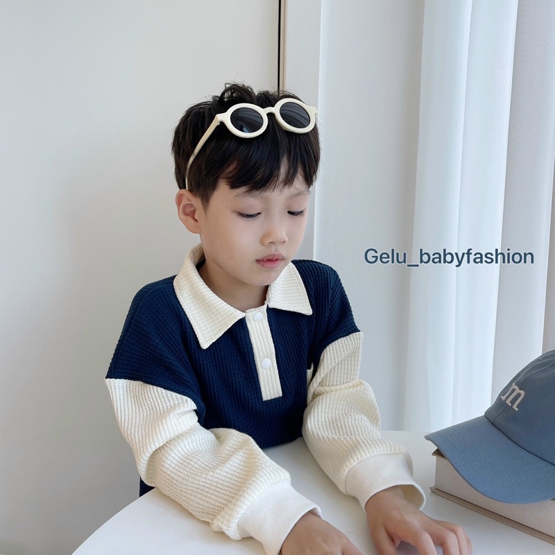 Bộ len polo tổ ong bé trai