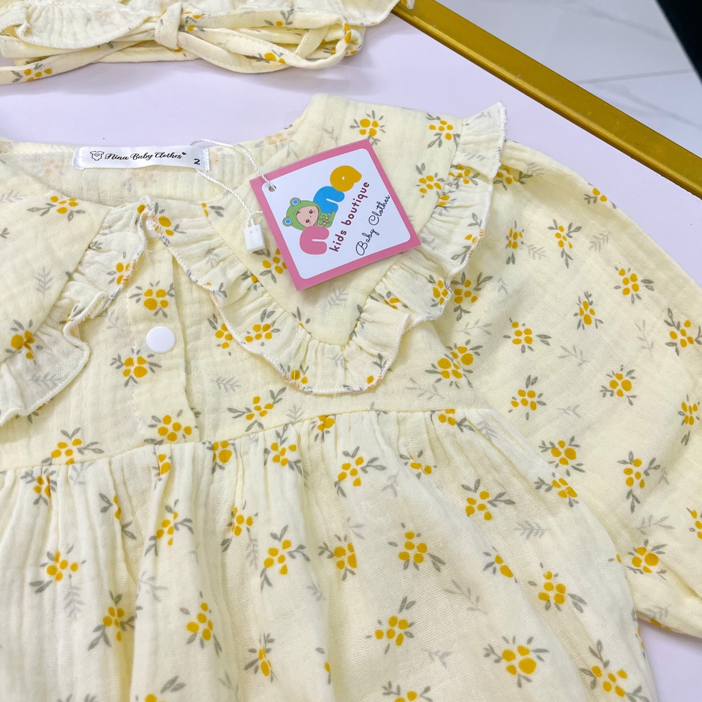 Bodysuit dài tay cho bé gái sơ sinh 0 12 tháng Nina Kids Boutique Body xô sơ sinh bé gái đầy tháng Kèm mũ Size 0 24tháng