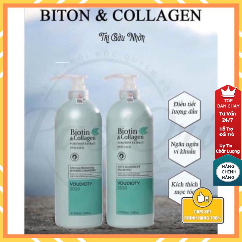 Dầu gội xả Biotin Collagen xanh dương siêu mềm mượt cho tóc khô 1000ml,cặp gội xả biotin collagen mềm mượt - Monshop2022