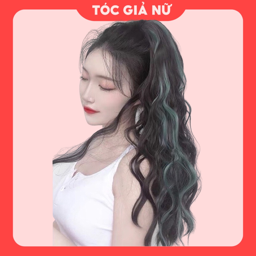 Tóc giả ngoặm, ngoạm xù light xanh lá dáng dài chất tóc sợi tơ cao cấp
