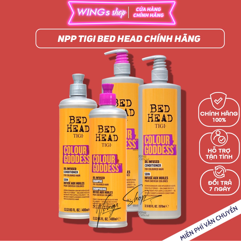 Combo Dầu Gội Xả Tigi Bed Head Colour Goddess , Tigi Cam 970ml Cho Tóc Nhuộm, Bảo Vệ Màu Nhuộm, Wings Shop