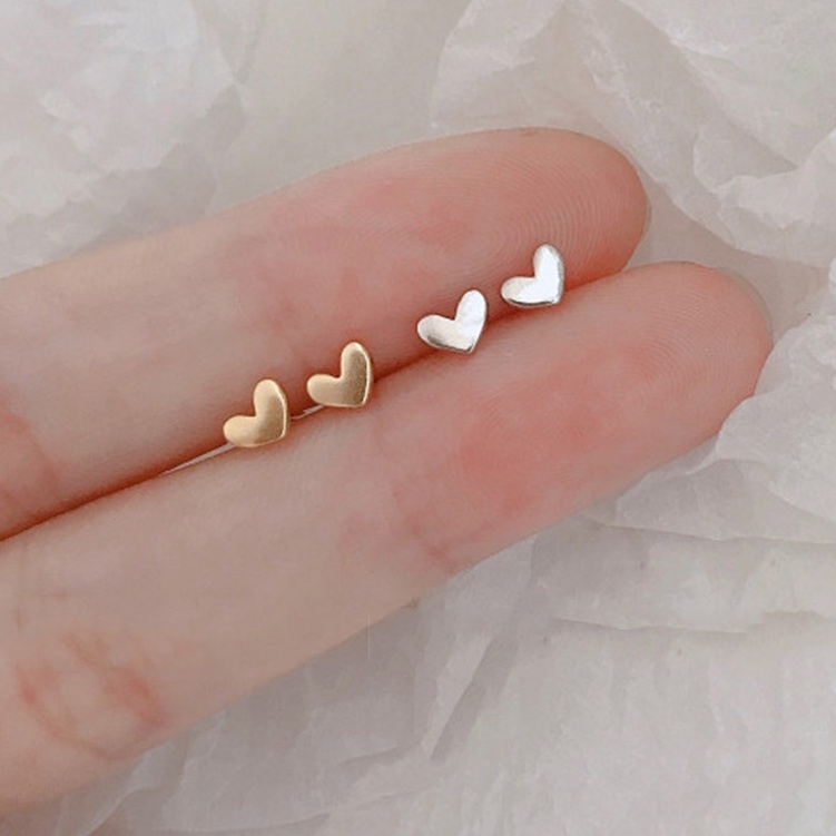 Bông Tai Kim Loại Mini Hình Trái Tim Màu Vàng / Bạc Dễ Thương Cho Nữ