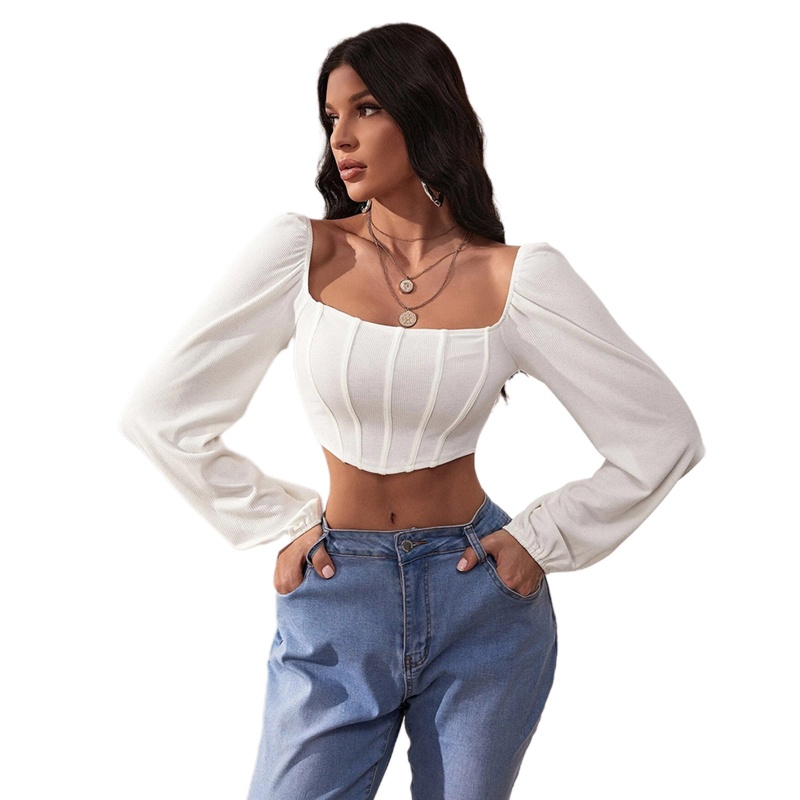 Áo Lửng Tay Dài Cổ Vuông Thời Trang Quyến Rũ Cho Nữ