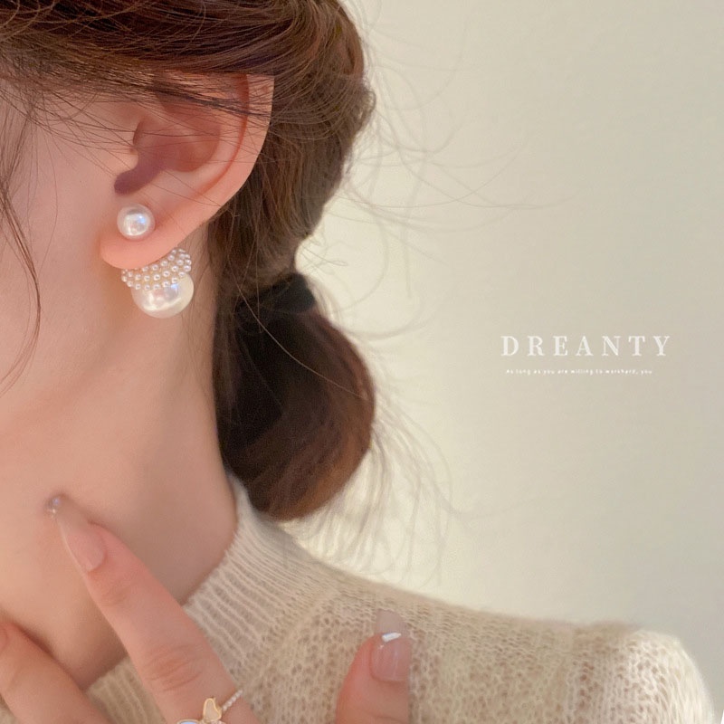 Khuyên Tai Hai Lớp Đính Ngọc Trai Cao Cấp Phong Cách Pháp Cổ Điển Sang Trọng Dành Cho Nữ