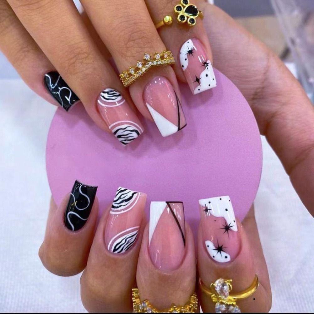 Bộ Móng Tay Giả Có Thể Tháo Rời Họa Tiết Lá Graffiti