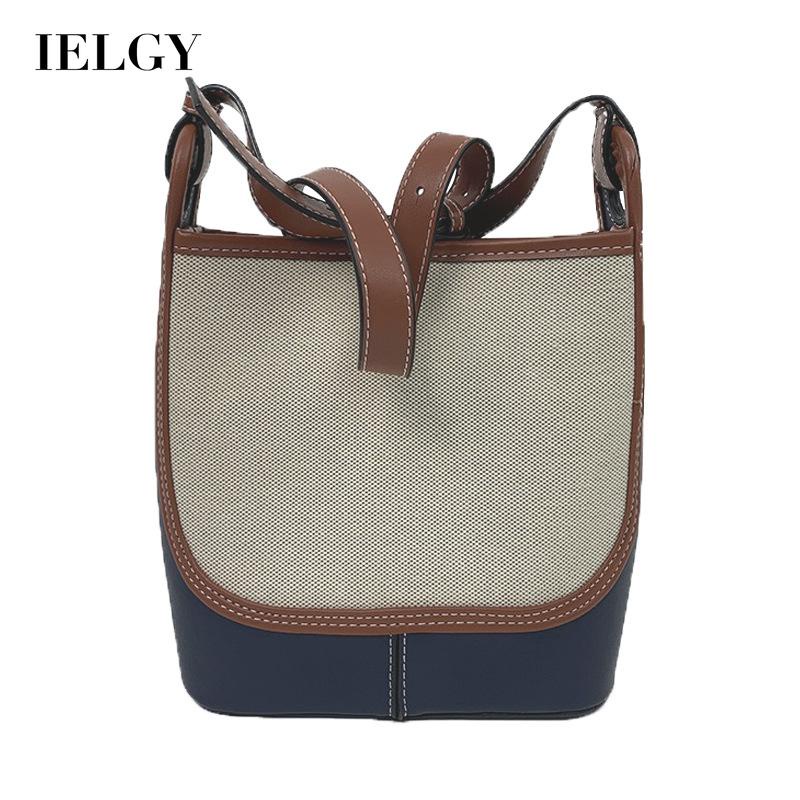 Ielgy Túi Xách bucket Vải Bố Sức Chứa Lớn Màu Sắc Tương Phản Đa Ứng Dụng Cho Nữ