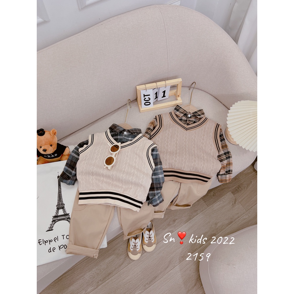 Set gile len 3 chi tiết cho bé trai từ 8-28kg- Bộ gile 3 chi tiết cho bé trai Kidbabyonline K161- Bộ công tử bé trai