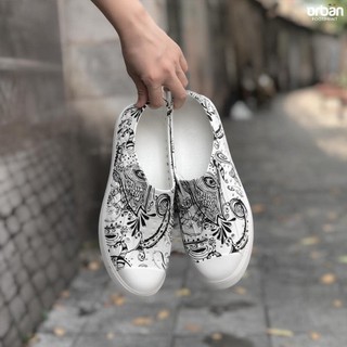 Giày nhựa URBAN mẫu in đi mưa, du lịch, đi làm, chống nước, không hôi chân - Lá Đen