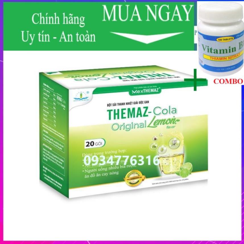 Combo Vitamin B1 chai 100 viên+ ✅ Bột sủi thanh nhiệt giải độc gan Themaz Cola Original - Vị Chanh