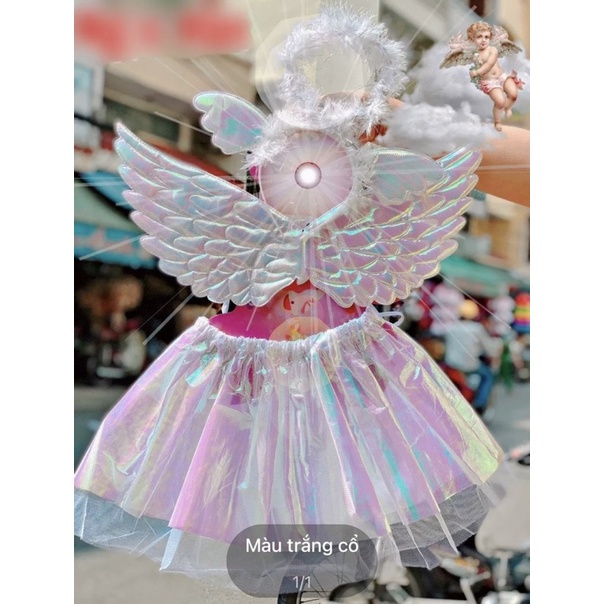 Bộ Váy, Cánh Thiên Thần, Cài Tóc Unicorn Màu Hologram, Cầu Vồng Đồ Chơi Hoá Trang Halloween Cho Bé