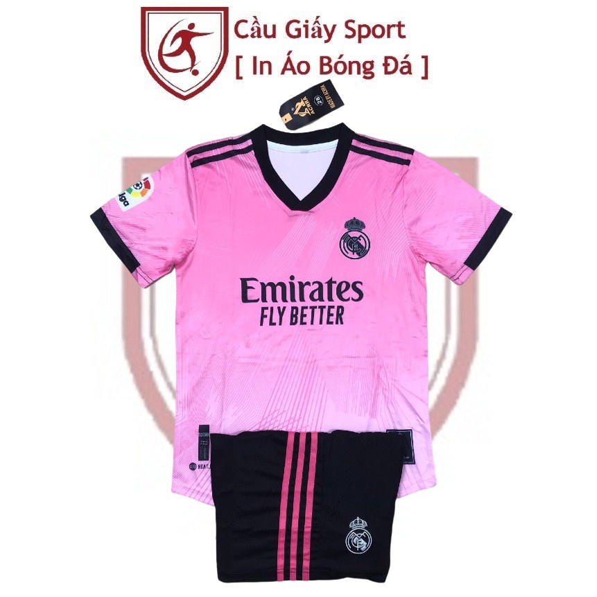 Bộ Quần Áo Bóng Đá Trẻ Em Thun Thái CLB Real Madrid Hồng