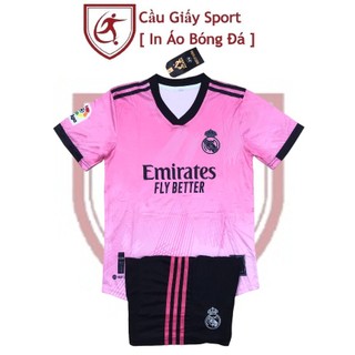 Bộ quần áo bóng đá trẻ em thun thái clb real madrid hồng