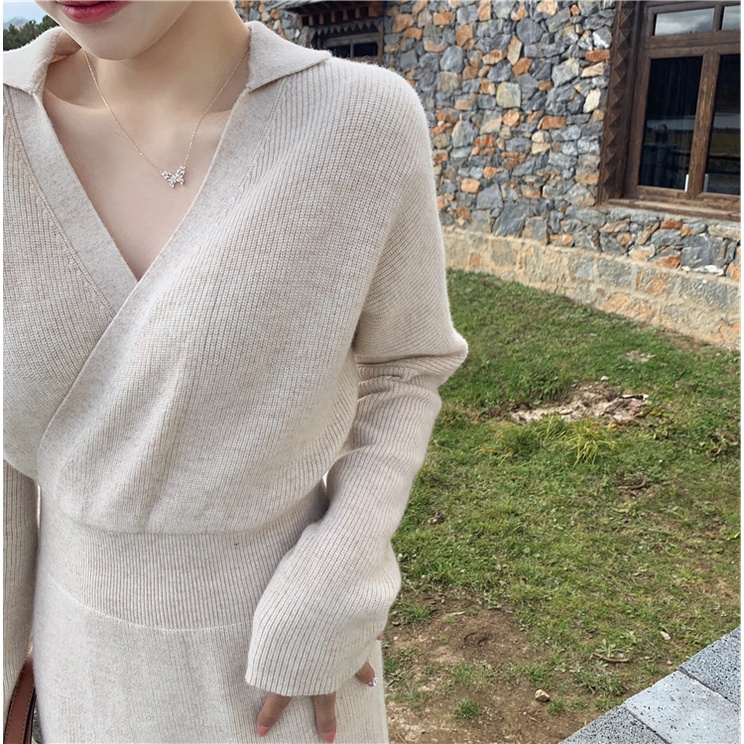 Đầm sweater Dệt Kim Mỏng Chiết Eo Thời Trang Thu Đông Kiểu Pháp 2022 Mới