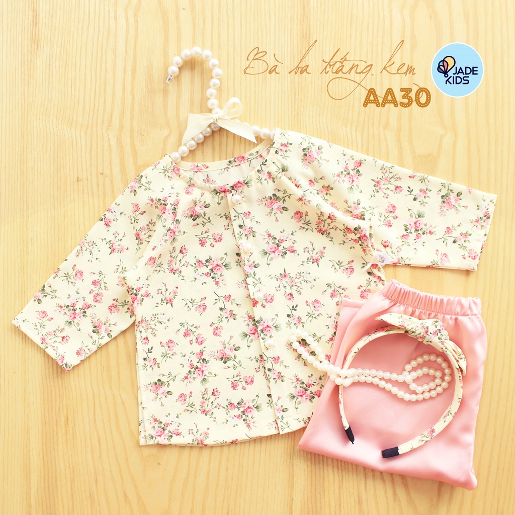 Bộ quần áo bà ba dài tặng kèm bờm JADEKIDS set hoa nhí chất vải lụa nhật, Vải không bai không xù,nhẹ xinh xắn cho bé
