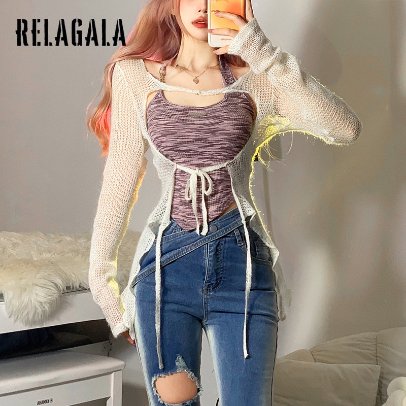 Áo Thun Tay Dài Dáng Ôm Màu Trơn Thời Trang Cho Nữ