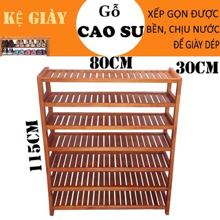 Kệ giày, kệ dép 7 tầng rộng 80cm, sâu 30cm, cao 115cm bằng gỗ cao su bền đẹp, lắp ráp dễ dàng tiện dụng (Vàng cánh gián)