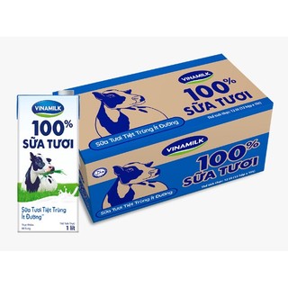THÙNG 12 HỘP SỮA TƯƠI TIỆT TRÙNG VINAMILK 100% KHÔNG ĐƯỜNG  - ÍT ĐƯỜNG - CÓ ĐƯỜNG 1L