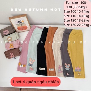 Quần legging bé gái set 4 quần legging tăm vải xuất dư dày dặn mềm co dãn JIMADO
