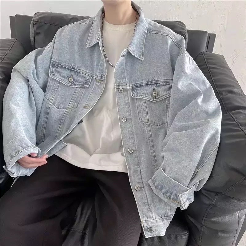 Áo Khoác Jeans Nam Nữ Màu Xanh Bạc Trơn From Rộng Thời Trang Unisex, Phong Cách Hàn Quốc