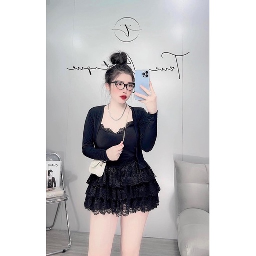 Set chân váy phối ren kèm khoát