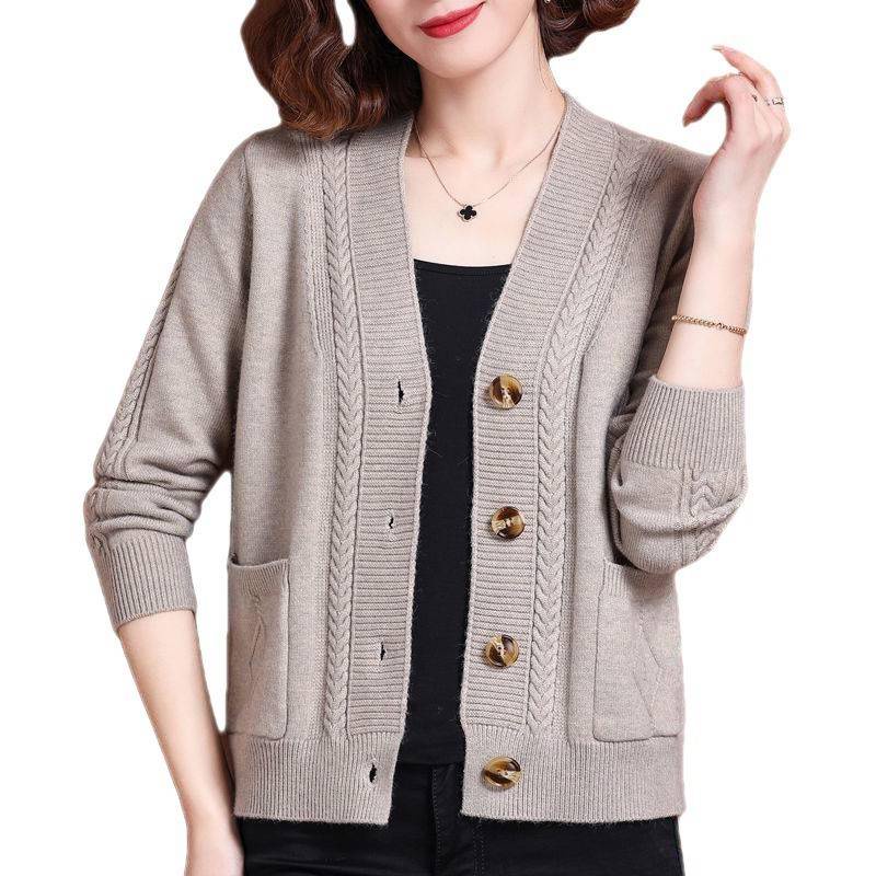 Áo Khoác Cardigan Dệt Kim Dáng Ngắn Thời Trang Xuân Thu 2022 Mới Cho Phụ Nữ Trung Niên