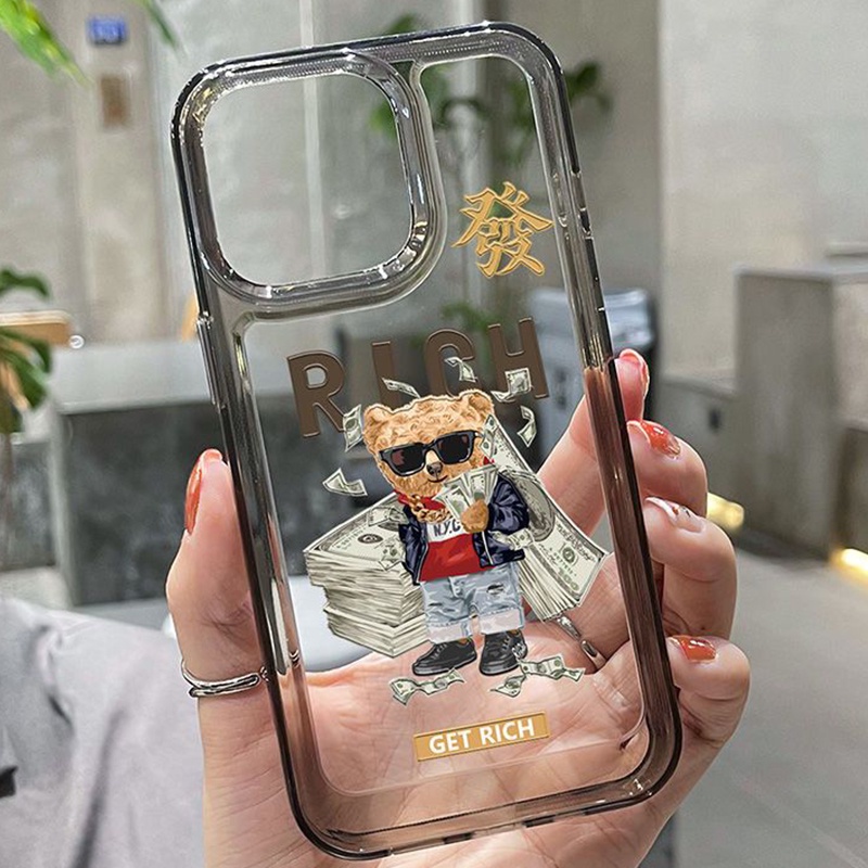 Ốp Điện Thoại Dẻo Viền Đen Họa Tiết Chú Gấu Dễ Thương Cho IPhone 11 12 13 14 Pro Max XR XS X 8 7 6 6S Plus