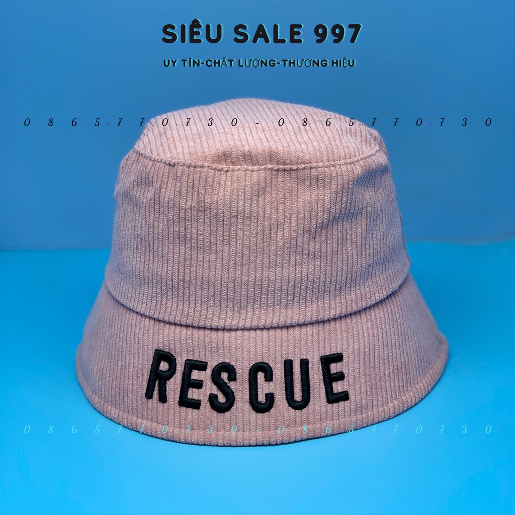 MŨ BUCKET DẠNG CỤP CHẤT NỈ NHUNG GÂN THÊU VÀNH RESCUE CAO CẤP NHIỀU MÀU THỜI TRANG