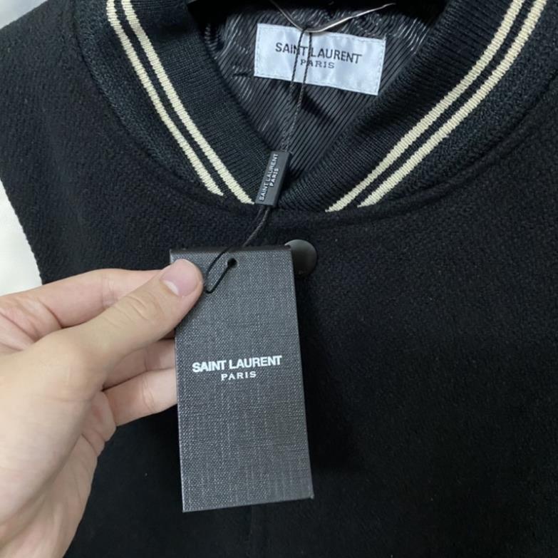 Áo khoác bomber Varsity  SLP Saint Teddy YSL Jacket bản cao cấp, Da Lộn, Áo khoác bóng chày