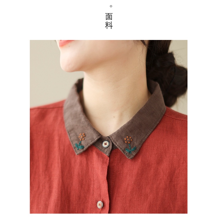 Ice cotton linen long-sleeved shirt blouse lapel casual linen counter withdrawal of the big brand literary collision color