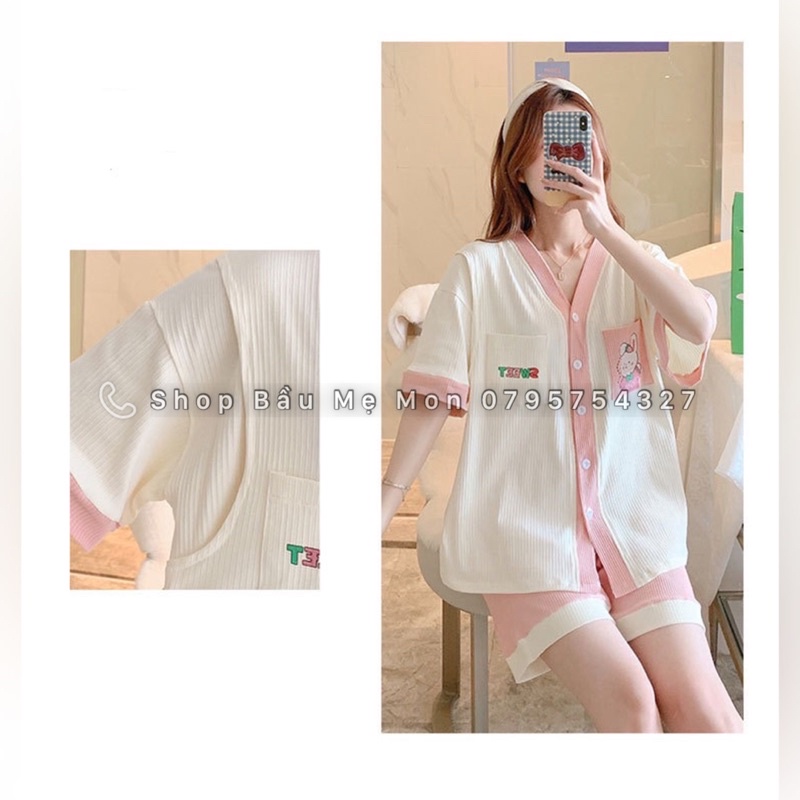 Shop Bầu Mẹ Mon - Đồ Bộ Bầu Đồ Bộ Mặc Nhà Sau Sinh Tay Ngắn Quần Đùi Cho Con Bú Mẫu Cotton Thoáng Khí Có Bigsize