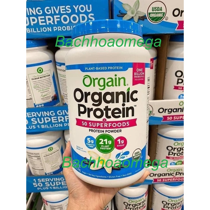 Bột Đạm Thực Vật Hữu cơ Mỹ ORGAIN Organic Protein &amp; Superfoods Protein Powder hương Vanilla, Socola Mỹ