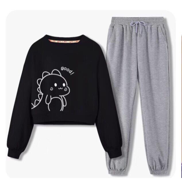 Sét áo DÀI TAY croptop thỏ good kèm quần bom xám và bom đen siêu xinh - tại LyLy Shop