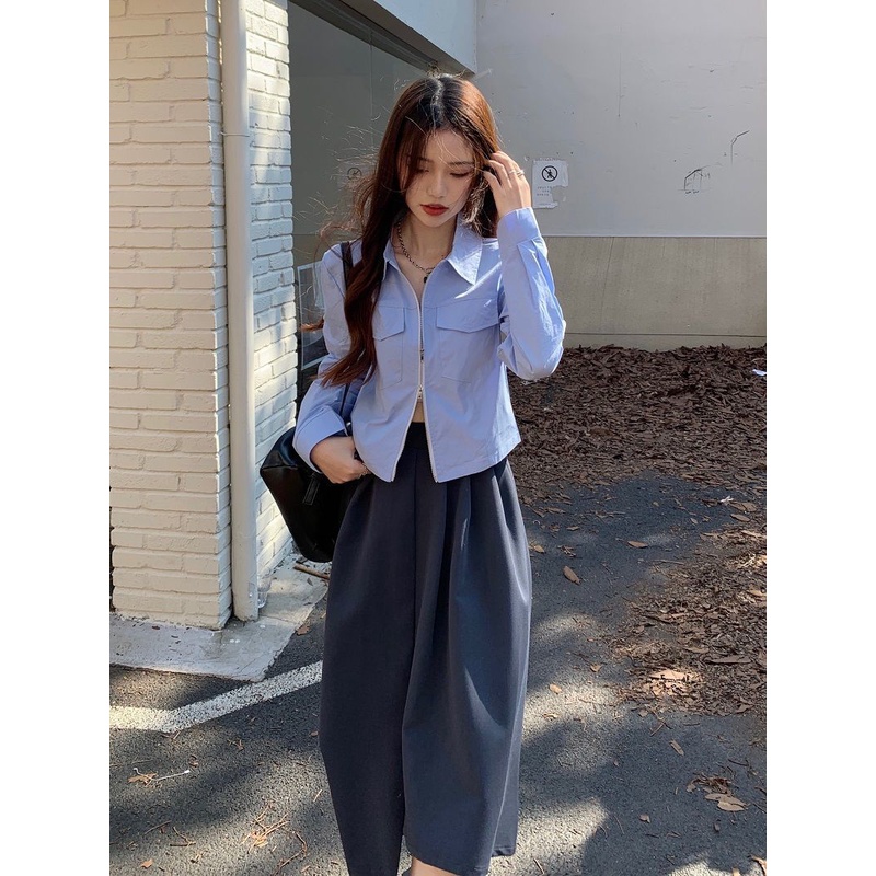 Set Áo Khoác Ngắn Tay Dài + Áo Sơ Mi + Chân Váy Thời Trang Mùa Thu 2022 Phong Cách Pháp Mới Cho Nữ