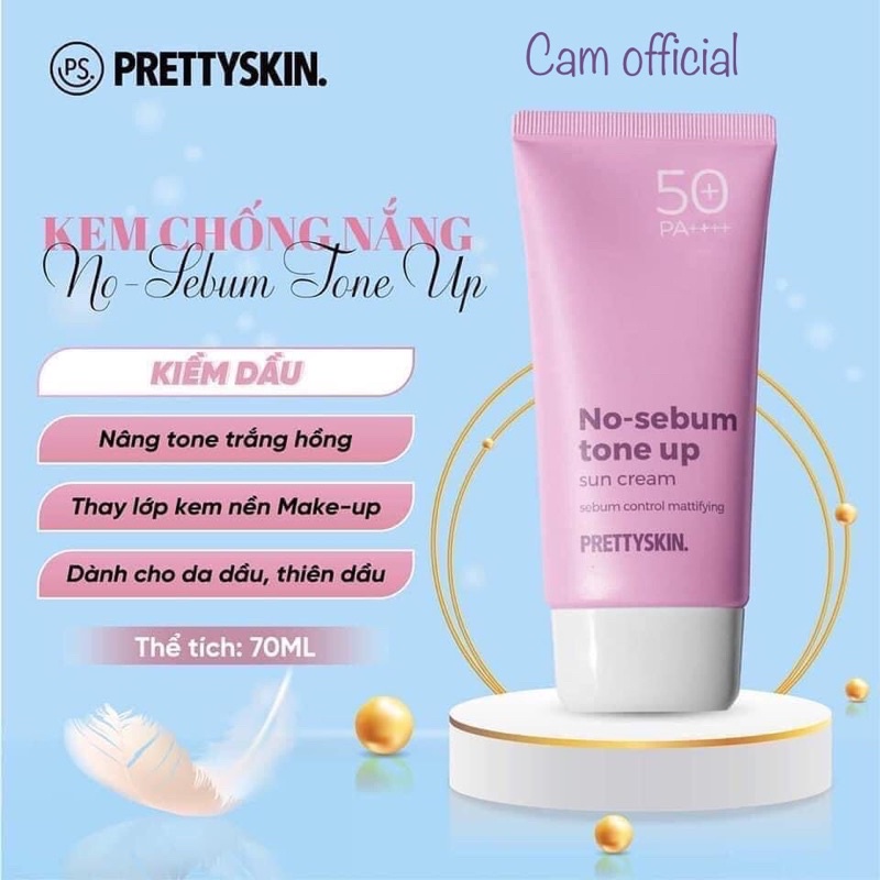 Kem Chống Nắng nâng tông Cho Da Dầu Mụn Pretty Skin 70g - Kcn No sebum Tone Up Nâng Tone Trắng Hồng, Kiềm Dầu