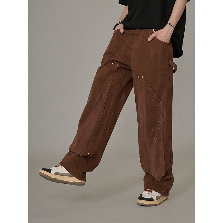 Quần Jean Dài Dáng Rộng Phối Nhiều Túi Phong Cách Retro Mỹ Cá Tính Cho Nam